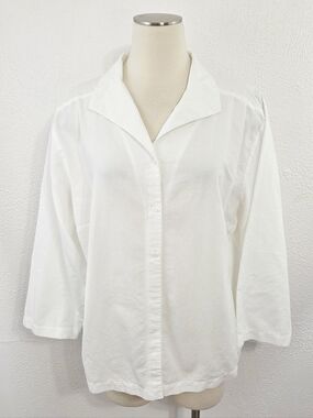 Eileen Fisher plain white button down shirt long sleeve women's plus size 3X